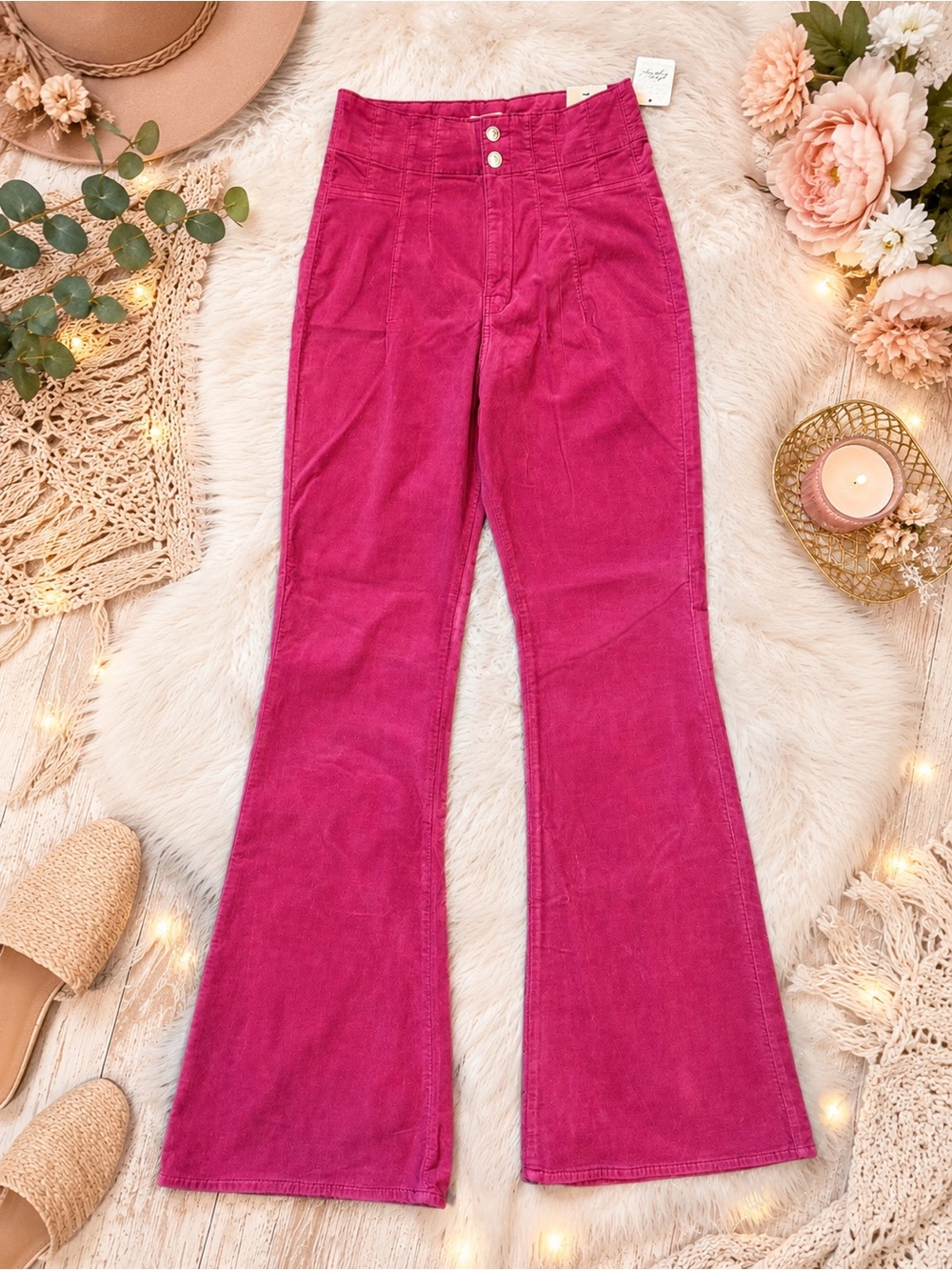 💕 We The Free Hot Pink Flare Pants Size 30 | Boho Retro Bell Bottoms | NWT
